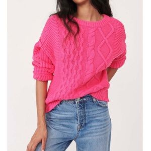 Free people dream cable sweater in pink XL